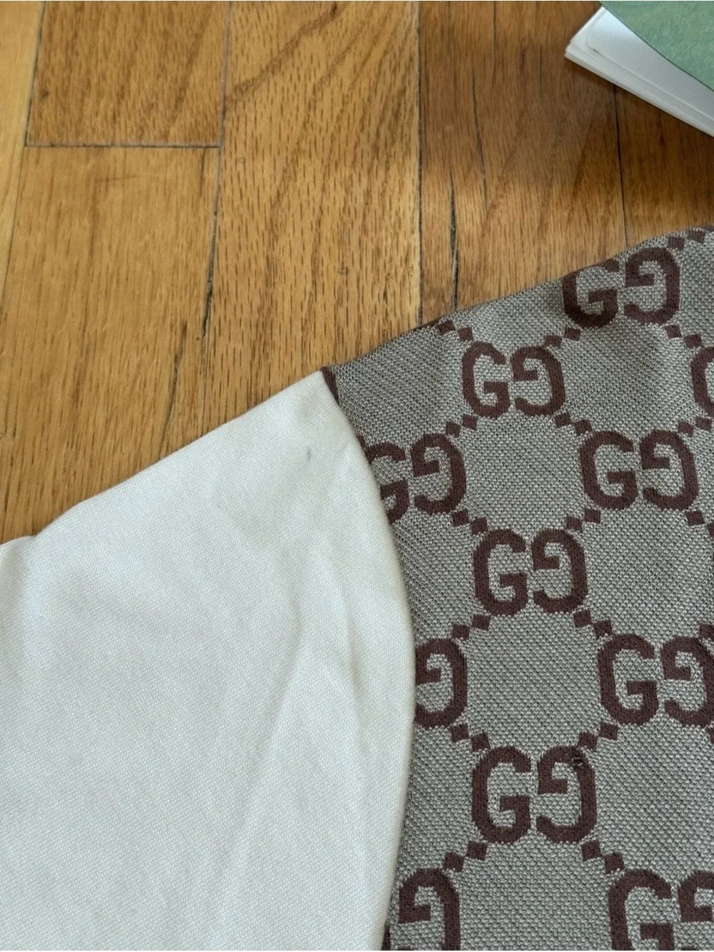 Gucci Brown GG Monogram Polo with White Sleeves